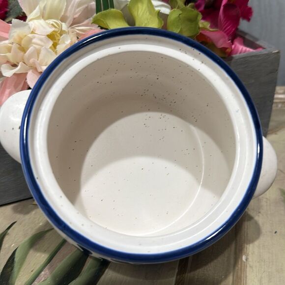 Vintage Set of Two Floral Motif Speckled Stoneware Soup Bowls with Lids Japan - Picture 7 of 16